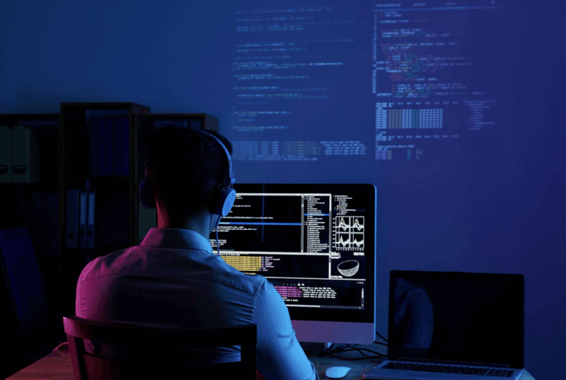 A person sitting at a desk looking at a computer screenAI-generated content may be incorrect.